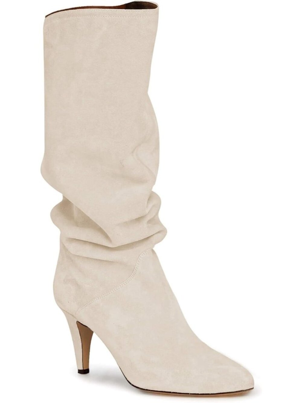 Women's Off-White Slouchy Knee High Boots Wide Calf Kitten Heel Pointed Toe